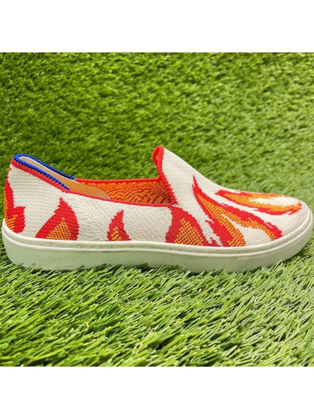 Rothy's The Kids Flame Fire Boys Size 3Y White Red Casual Slip On Flats Shoes
